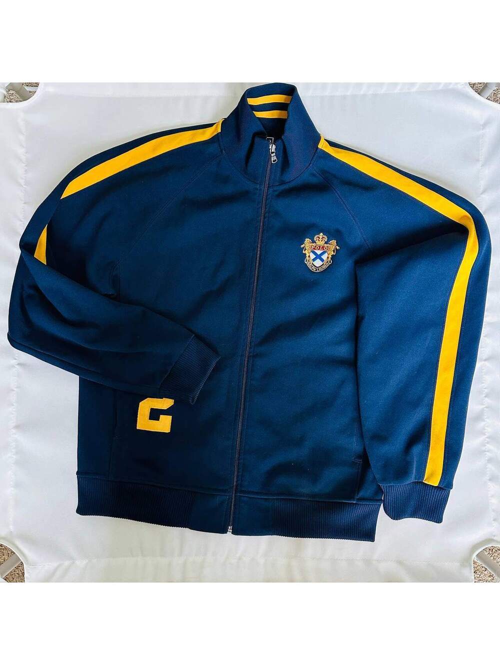 Vintage Polo Ralph Lauren Mens L USA Track Jacket Crest #2 Navy Yellow Y2K